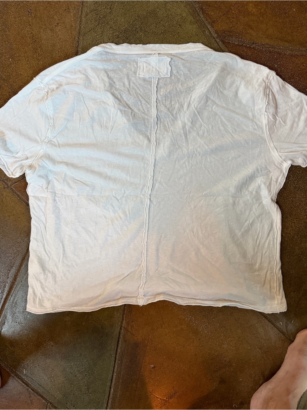 We The Free White V-Neck Tee with Back Center Seam Detail